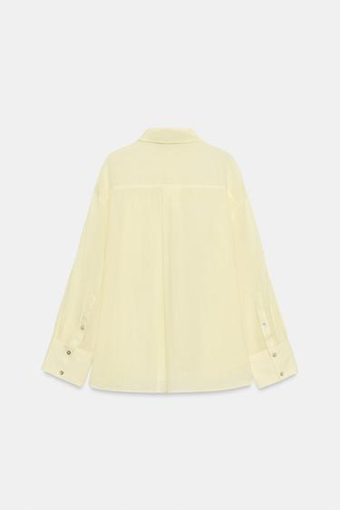 OVERSIZE GAUZE SHIRT WITH POCKET - Light yellow by Zara