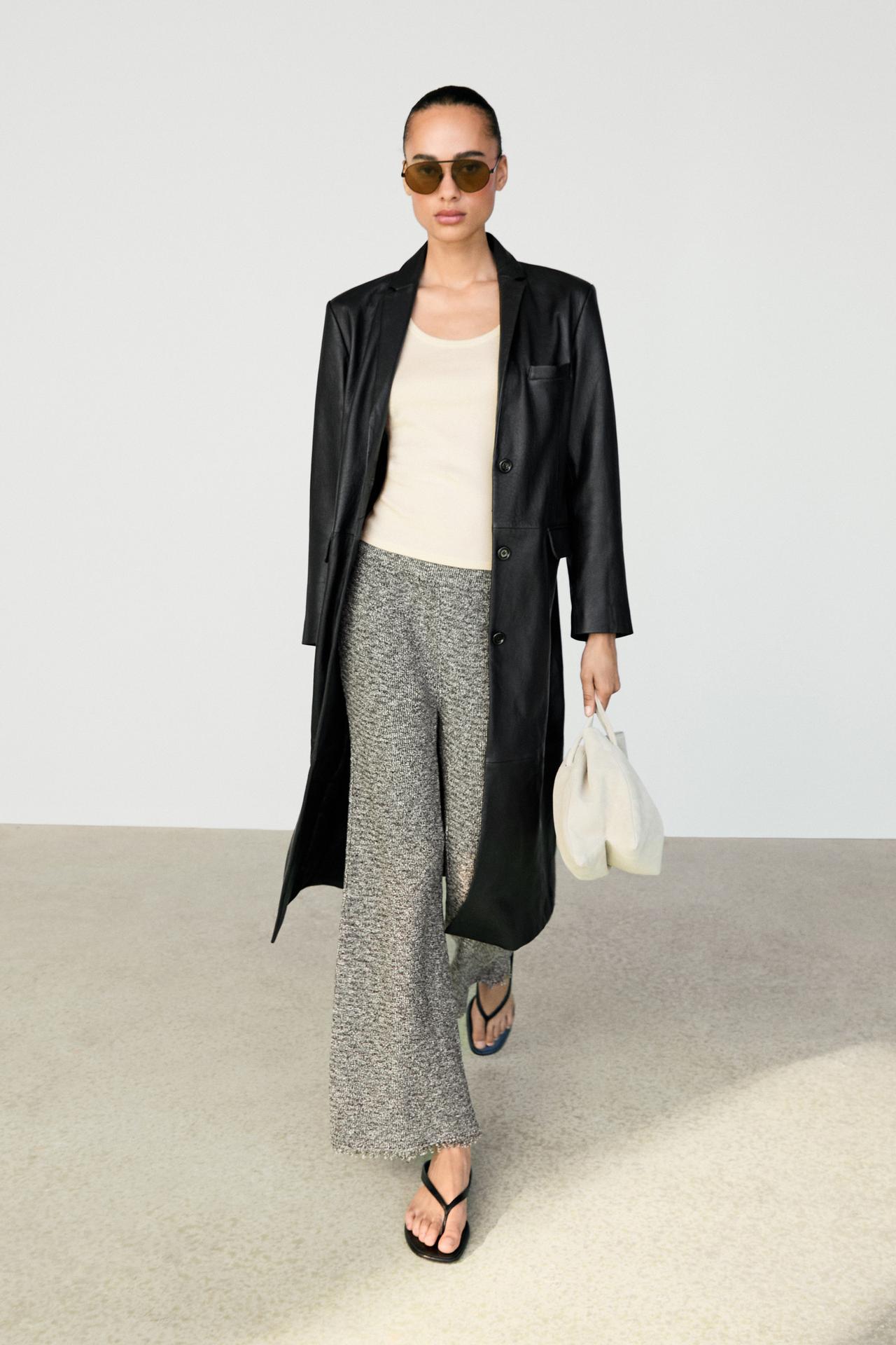 Flowing pants with flecked finish and total look — Gray marl
