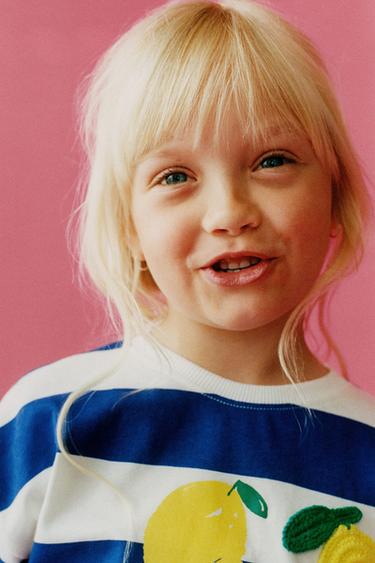 STRIPED T-SHIRT WITH FRUIT PATCHES - Bluish by Zara