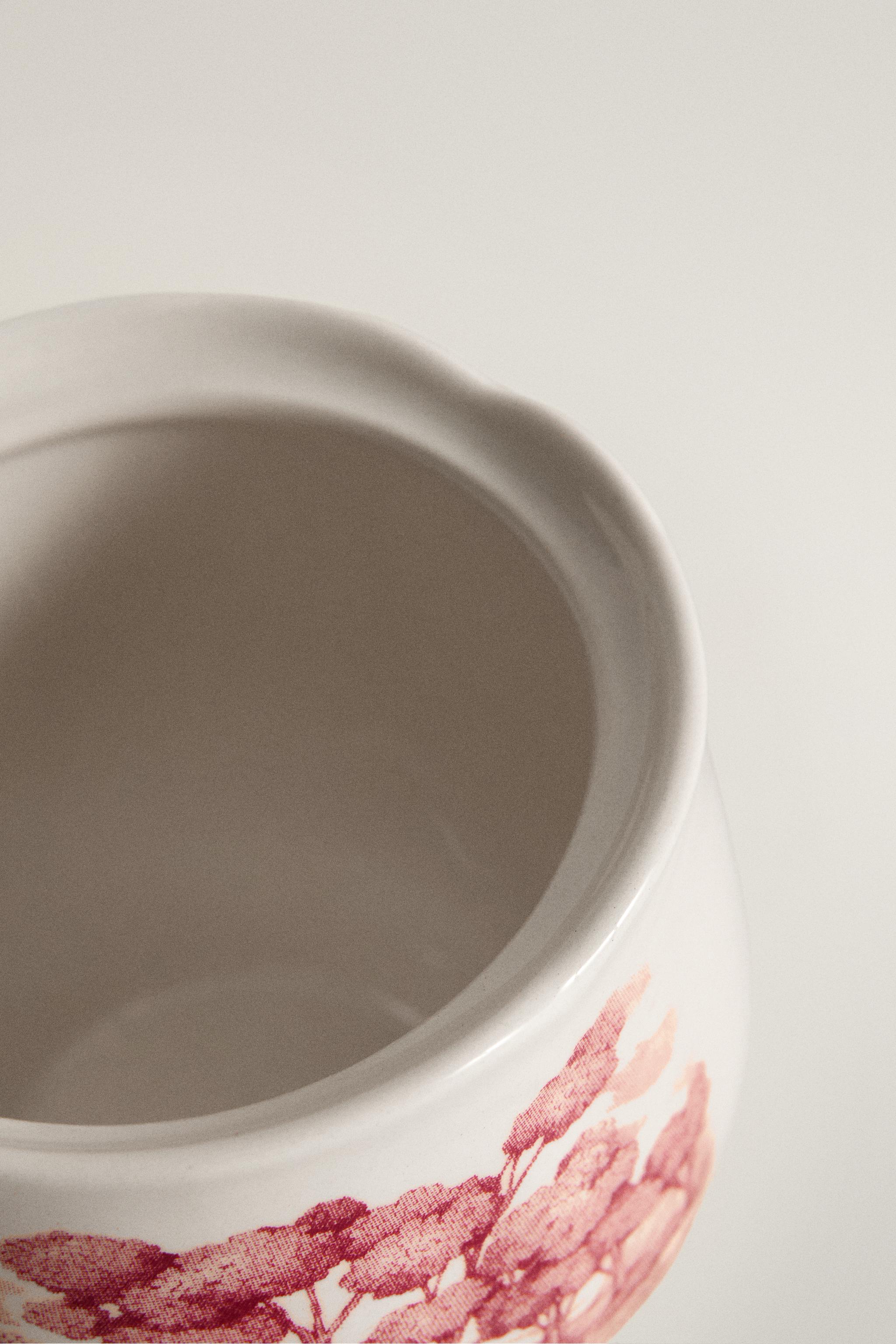 EARTHENWARE SUGAR BOWL WITH FLORAL LANDSCAPE