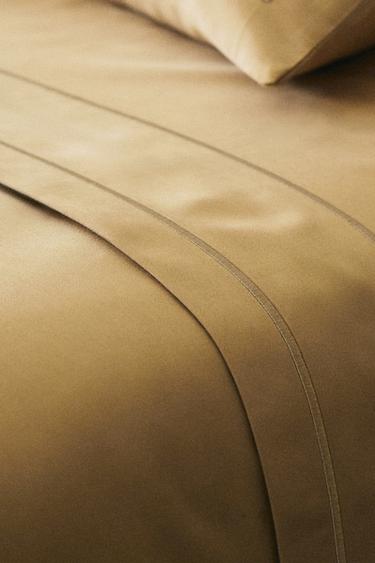 SATEEN FLAT SHEET WITH DOUBLE TRIM - Beige by Zara - Image 4