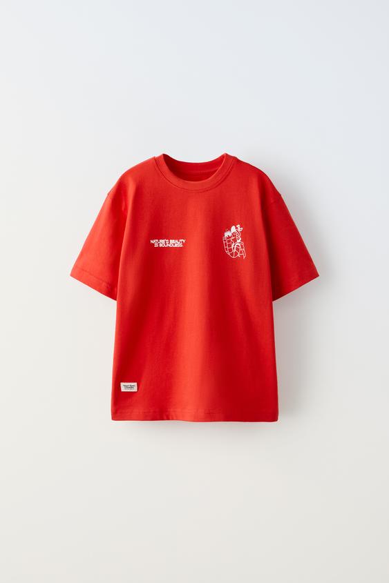 ラベル＆プリント Tシャツ - レッド | ZARA Japan / 日本
