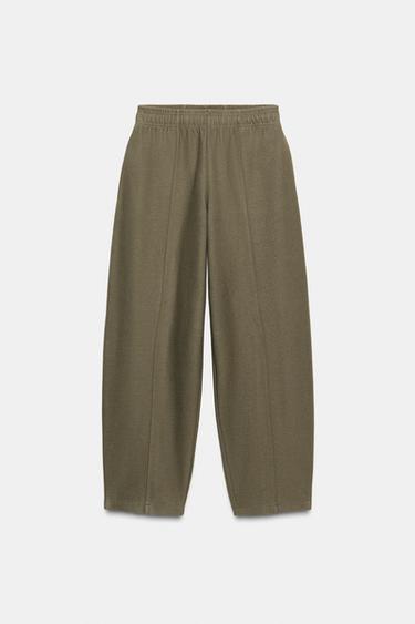 Zara SOFT STRAIGHT LEG PANTS - Khaki
