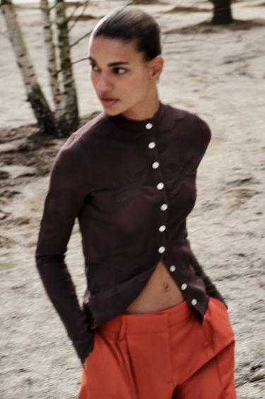 JACQUARD CARDIGAN - Brown by Zara - Image 7