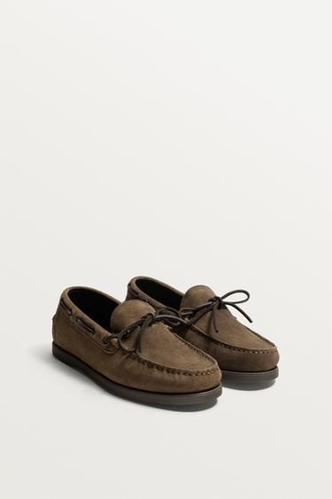 LEATHER DECK SHOES - Taupe Grey by Zara