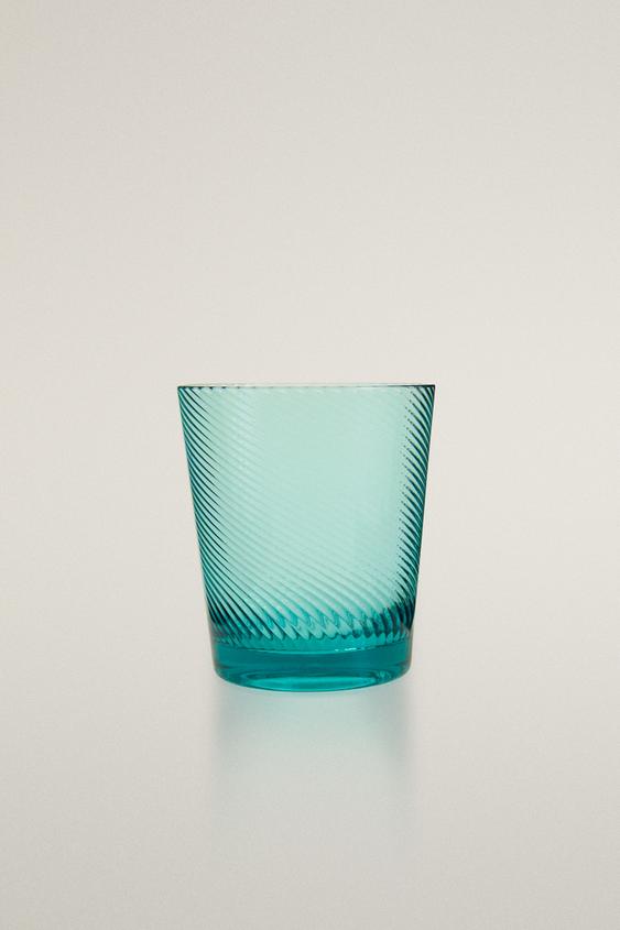 ACRYLIC TUMBLER WITH LINEAR DESIGN - Turquoise by Zara - Image 0