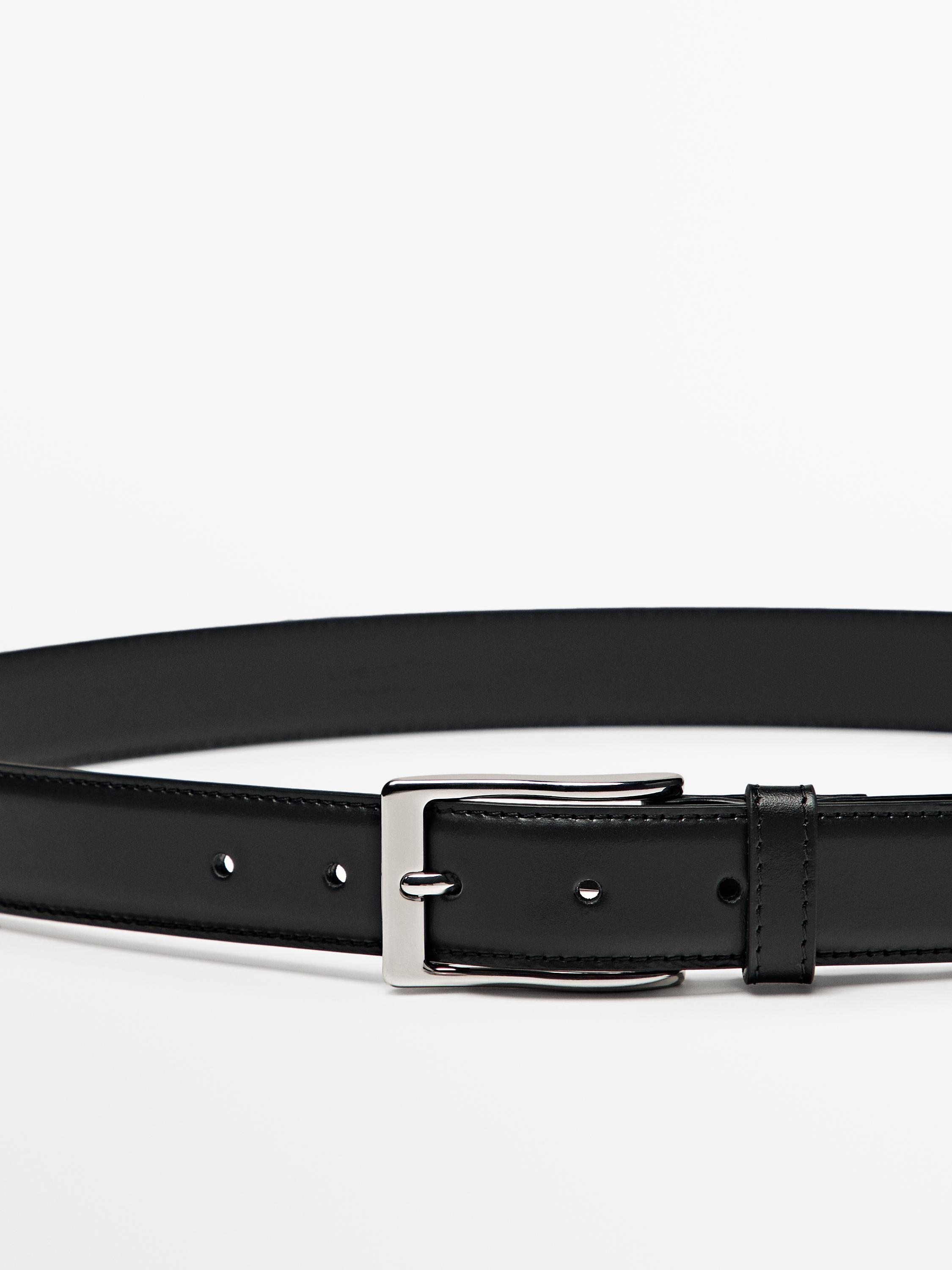 Smart nappa leather belt with topstitching — Black