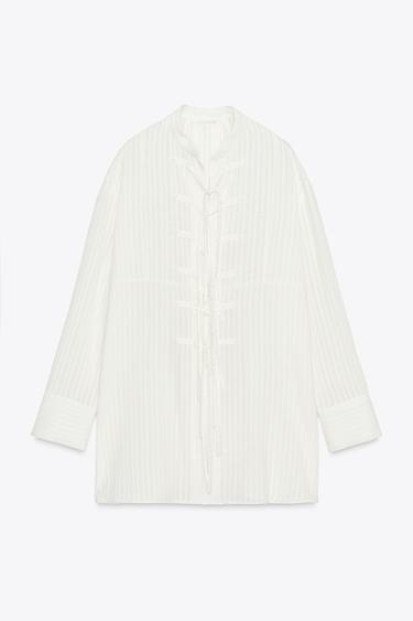 ZW COLLECTION STRIPED SHIRT WITH TIES - Ecru by Zara - Image 6