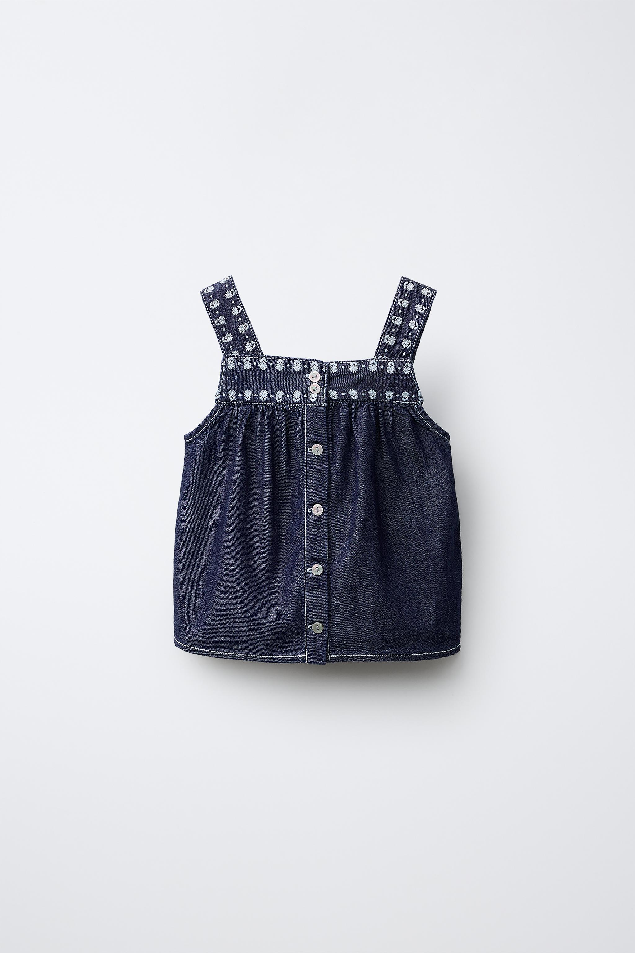Детские рубашки Zara FLORAL EMBROIDERED FLOWY DENIM TOP — фото 2