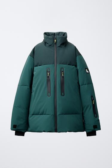 WATER-RESISTANT AND WINDPROOF COLOR BLOCK DOWN FEATHER PUFFER JACKET WITH DETACHABLE HOODIE RECCO® SYSTEM SKI COLLECTION - Green by Zara - Image 1