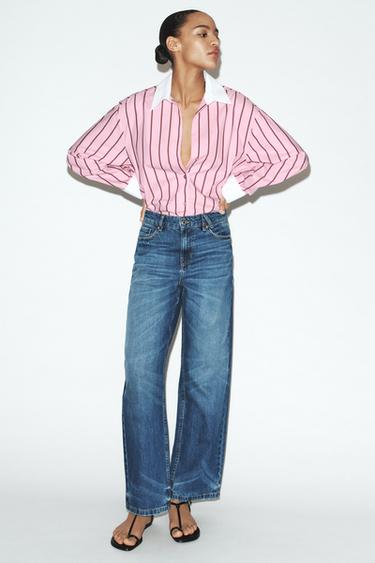 JEANS Z1975 STRAIGHT FIT SHTRAT I LARTË - E kaltër e mesme nga Zara - Imazh 0