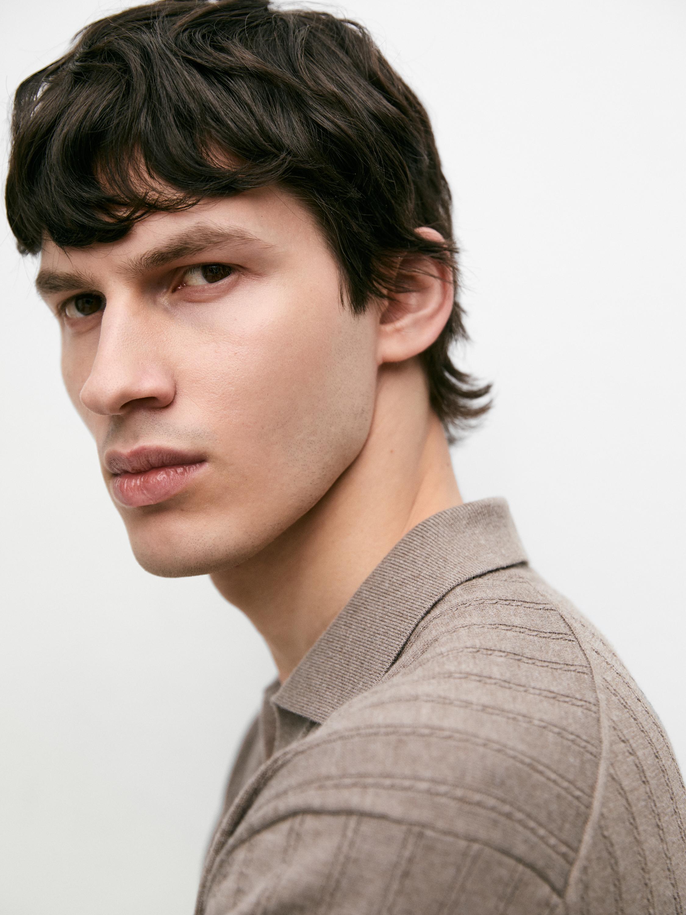 Cable-knit polo sweater