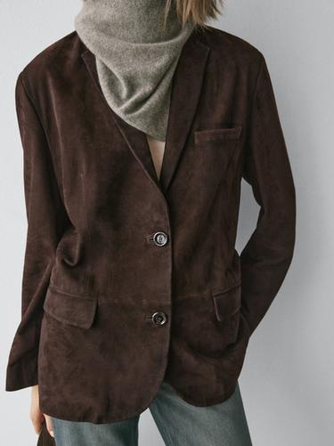 Zara Suede leather blazer - Brown