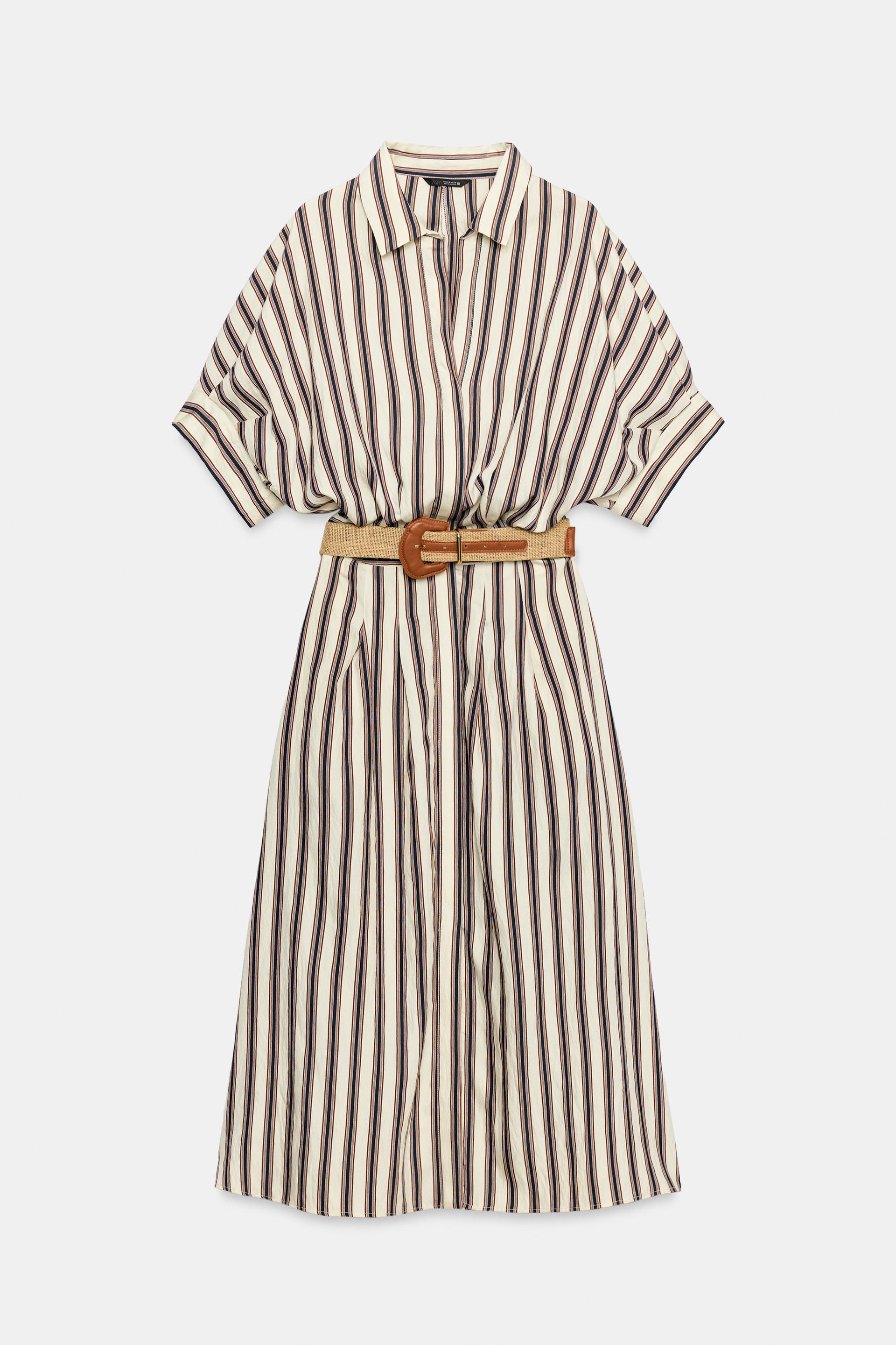 STRIPED BELTED MIDI DRESS thumbnail 7