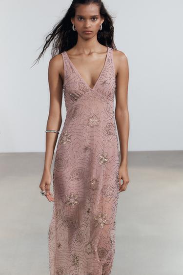 MIDI DRESS WITH BEADS - Light pink by Zara - Image 4