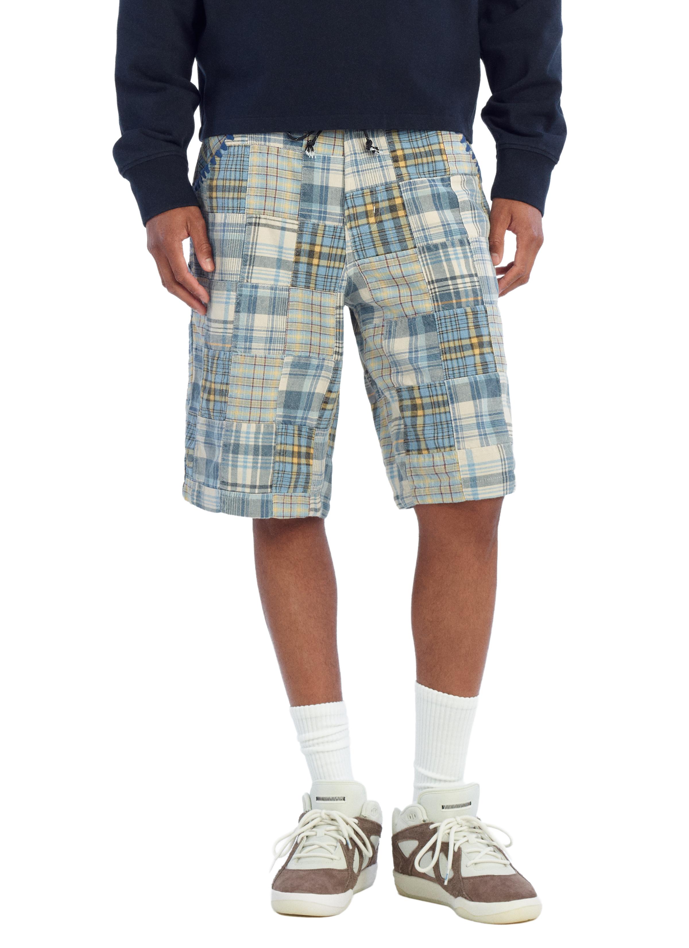 RELAXED FIT PLAID PATCHWORK SHORTS — Multicolored