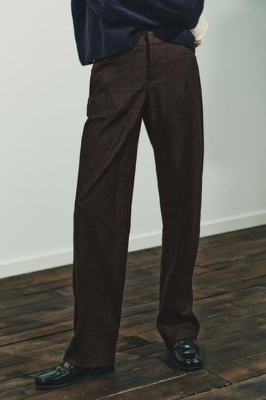 CHECK TROUSERS WITH SEAM DETAILS - Khaki by Zara - Image 3