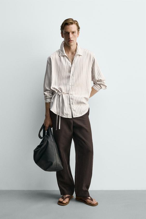 STRIPED FLOWING SHIRT WITH BOW - White by Zara - Image 0