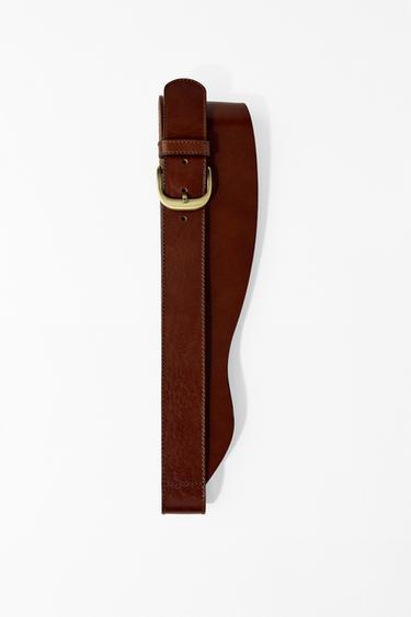Zara 100% LEATHER WAIST BELT WITH BUCKLE - Brown