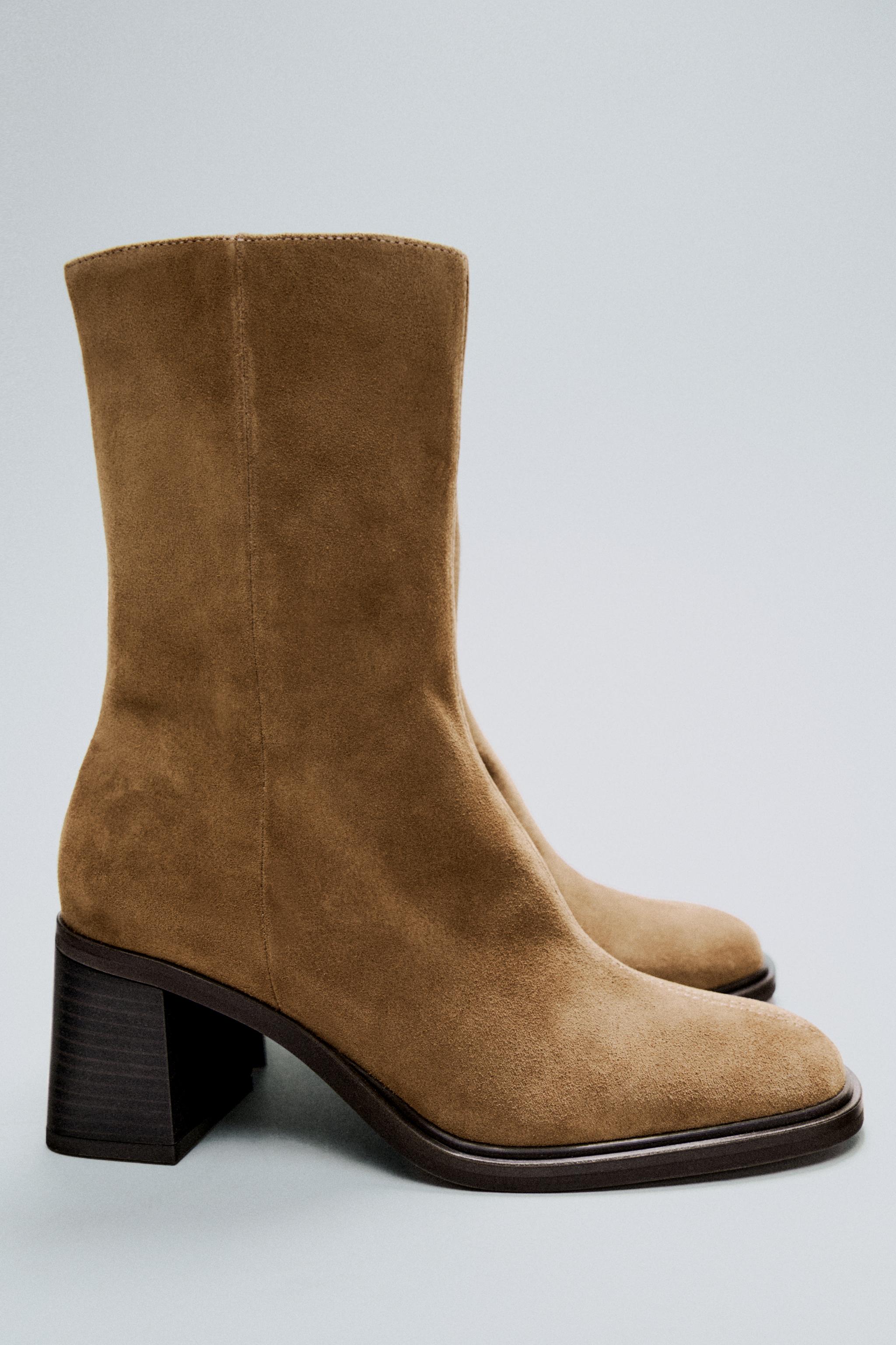 SPLIT SUEDE HIGH BLOCK HEEL ANKLE BOOTS