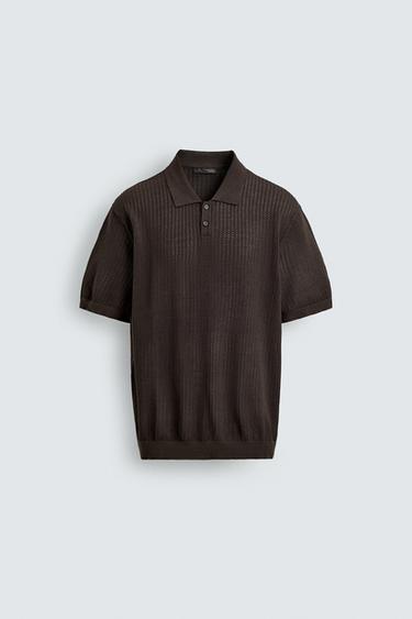 REGULAR FIT TEXTURED KNIT POLO SHIRT - Brown by Zara