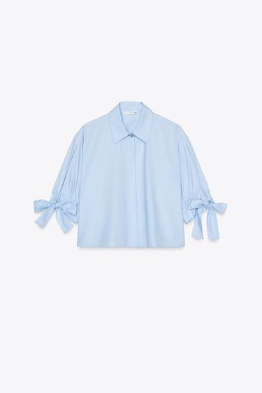 POPLIN SHIRT WITH TIES - Light blue by Zara - Image 6