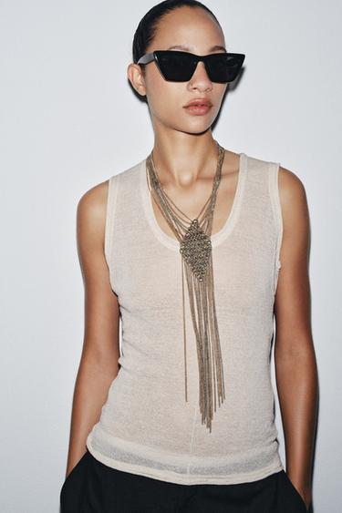 TOP MÉLANGE LAINE SANS MANCHES - Écru de Zara - Image 1