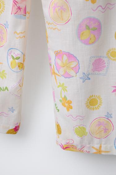 PANTALON DROIT IMPRIMÉ PLAGE - Écru de Zara - Image 3