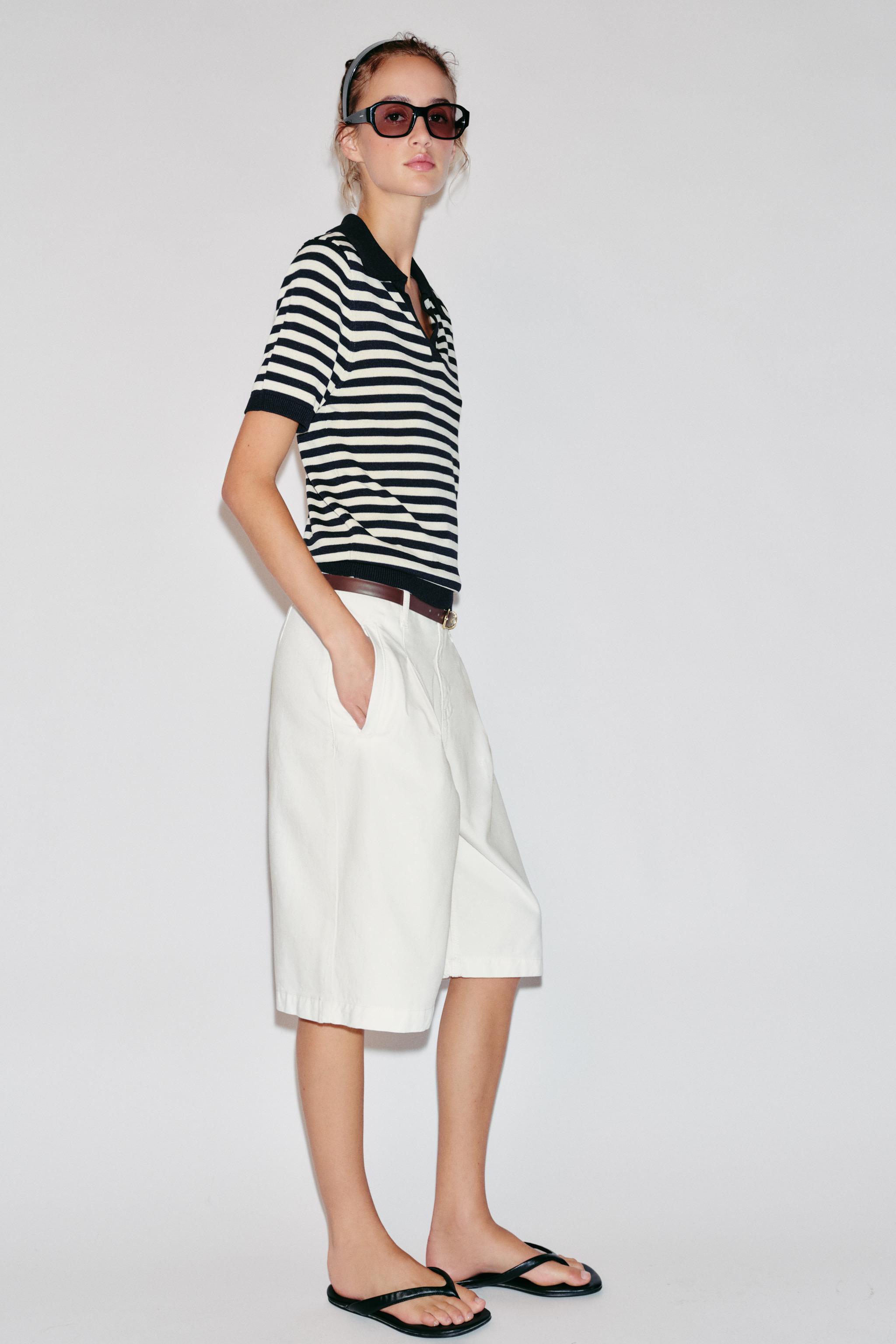 Zara STRIPED SHORT SLEEVE KNIT POLO — фото 4
