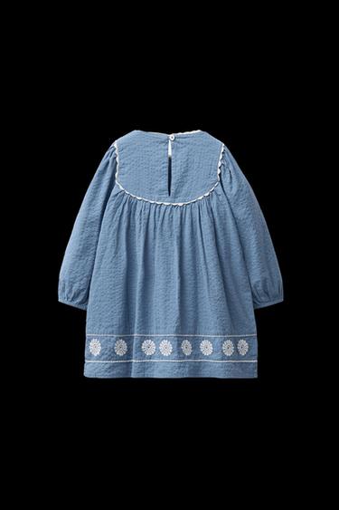 VESTIDO FLORES BORDADAS - Azul de Zara