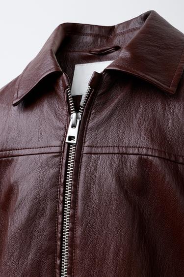 LEATHER-EFFECT BOMBER JACKET - Burgundy by Zara - Image 4