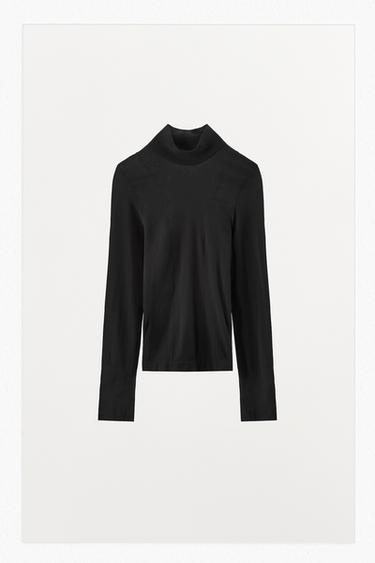 HIGH NECK TOP WITH POLYAMIDE - Black by Zara