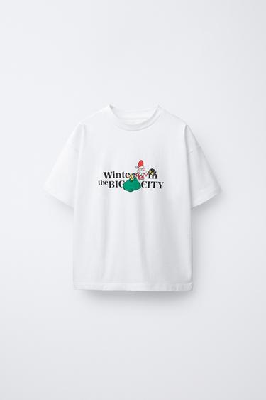 تيشرت بطبعة بابا نويل - أبيض الخاص بـ Zara