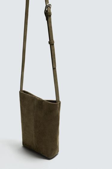 LEATHER CROSSBODY BAG - Khaki Green by Zara - Image 2