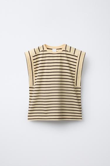 STRIPED T-SHIRT WITH TAB DETAIL - Yellow by Zara - Image 0