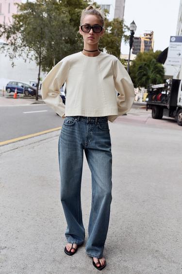 Zara Z.03 STRAIGHT HIGH-WAIST LONG LENGTH JEANS - Mid-blue