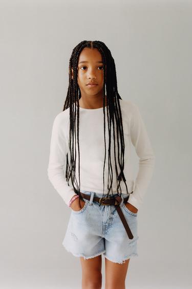 RIPPED DENIM BERMUDA SHORTS - Light blue by Zara - Image 0