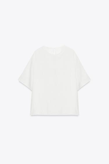 Zara ZW COLLECTION LINEN TIE TOP - White
