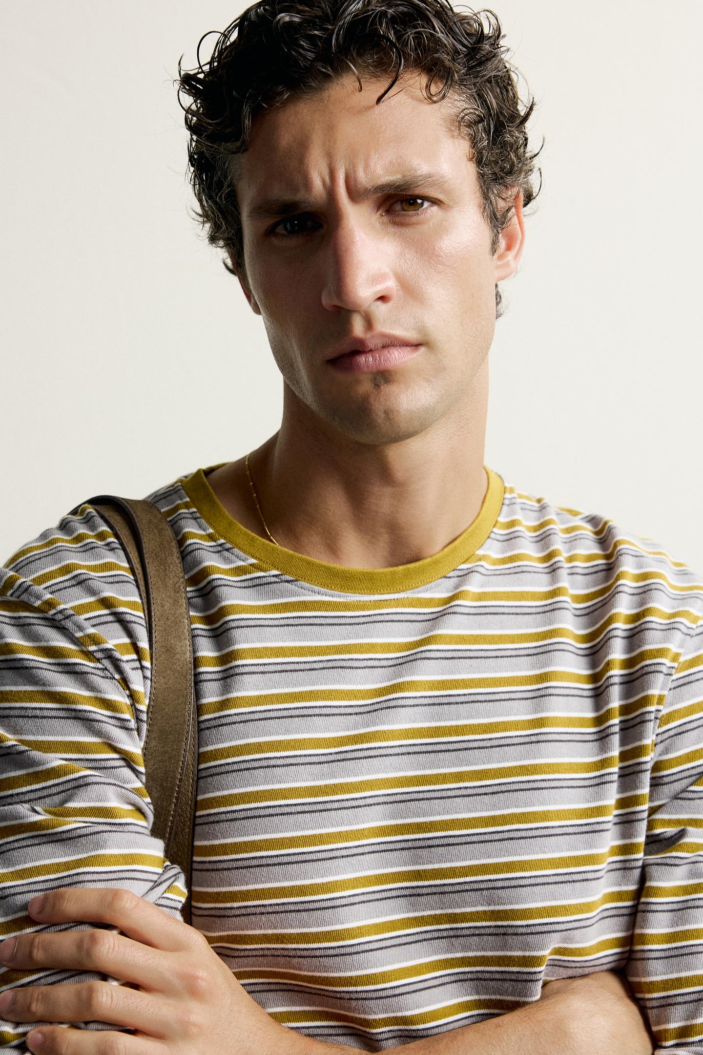 Мужская футболка Zara Regular Fit Striped Jacquard, цвет: Оливковый зелёный — фото 5