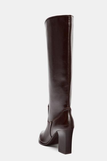 Zara ASYMMETRIC SHAFT COWBOY BOOTS - Brown