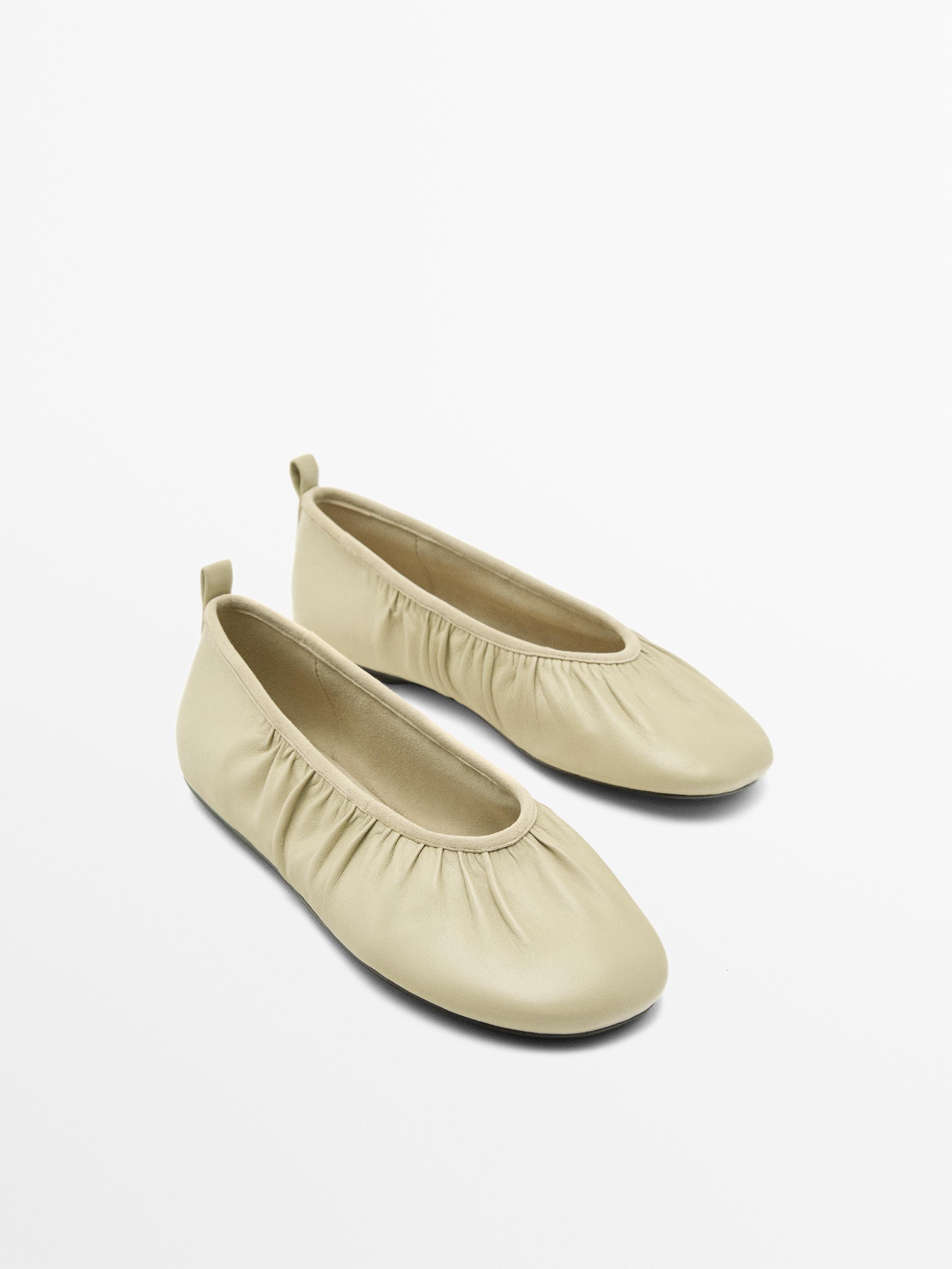 Soft leather ballet flats with gathered detail