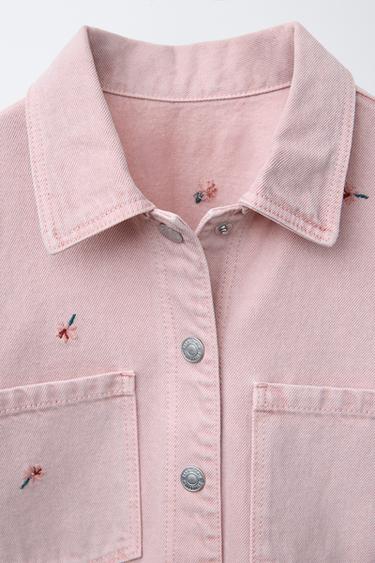 EMBROIDERED FLORAL TWILL OVERSHIRT - Mid-pink by Zara - Image 2