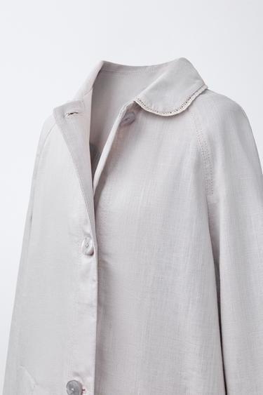 معطف سادة من الكتان والقطن - رمادي لؤلؤي الخاص بـ Zara
