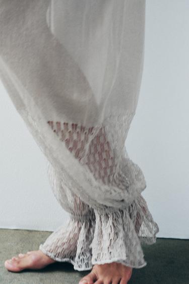 KNIT SAROUEL TROUSERS WITH RUFFLES - Grey by Zara