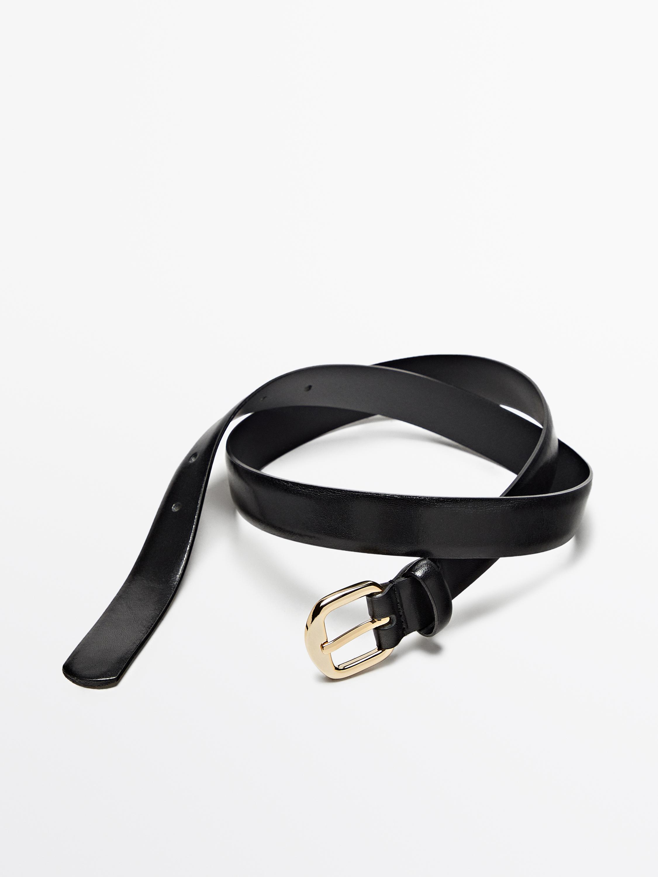 Leather belt with square buckle - Black | ZARA United States