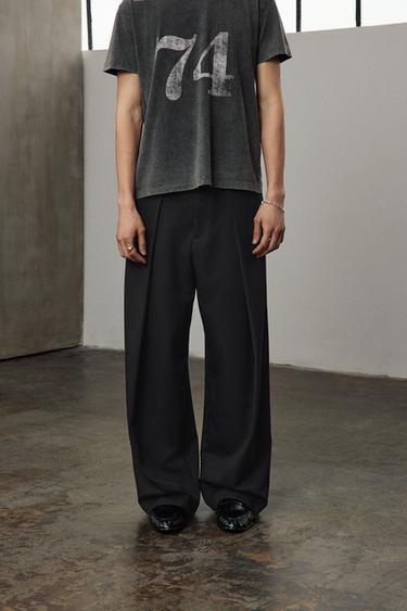 Zara 休閒版打褶長褲 - 黑色