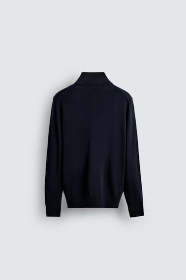 100% WOOL QUARTER-ZIP SWEATER - Navy blue by Zara - Image 7