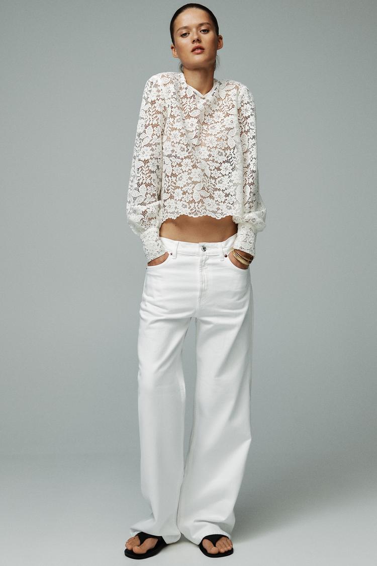 LONG SLEEVE LACE TOP White ZARA Australia