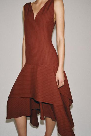 ROBE ASYMÉTRIQUE À RAYURES ZW COLLECTION - brique foncée de Zara - Image 1