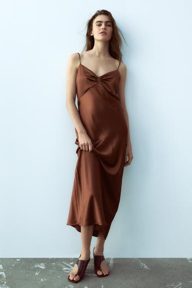 GATHERED SATIN DRESS - Dark brown by Zara - Image 0